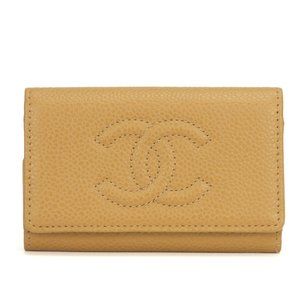 Chanel 6-ring key case, caviar skin, beige, No. 8, Coco mark, accessory, women's